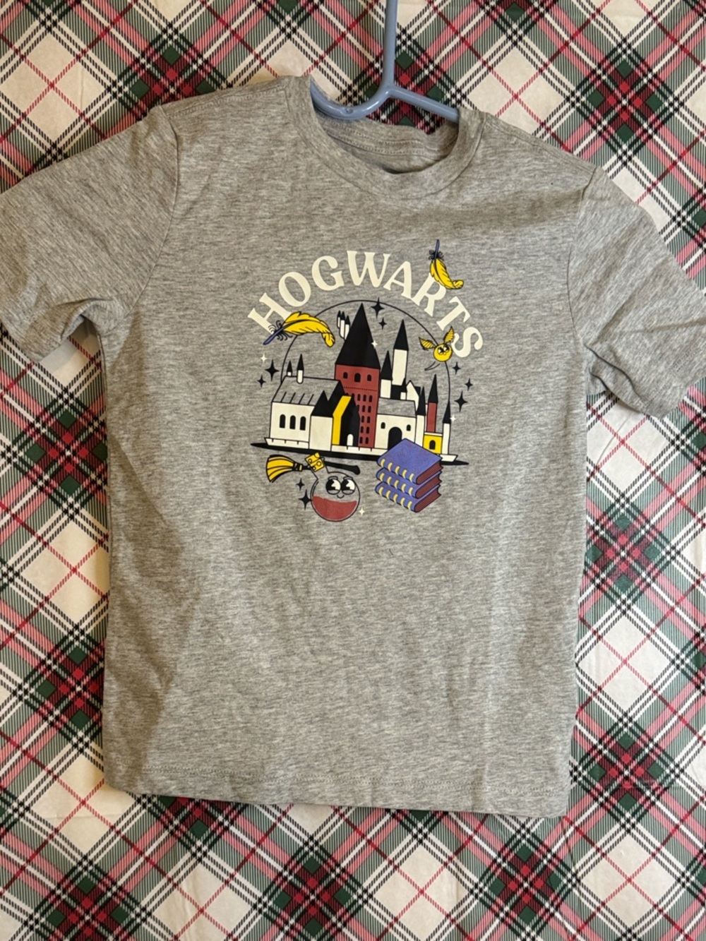 Amazon Grey Hogwarts Graphic Tee with Yellow and Purple Accents